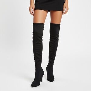 BROWNS SOCK BOOTS BLACK STRETCH OVER THE KNEE BOOTS HEEL SIZE 6 WOMENS